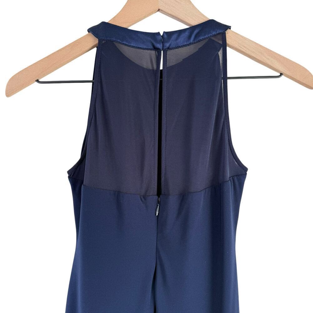Lauren Ralph Lauren Navy Blue Halter Formal Gown Ruched Maxi Dress Front Slit 0P - Picture 9 of 9